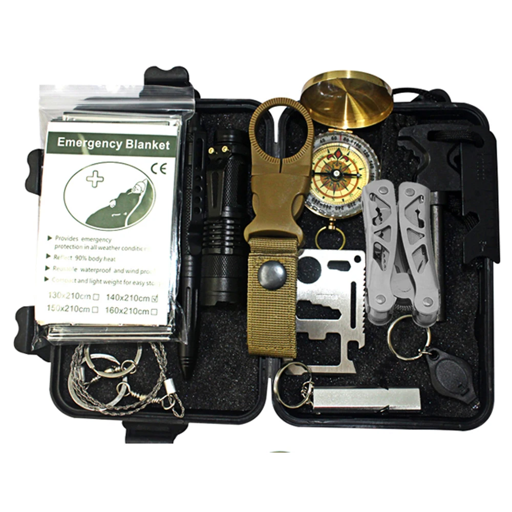 

Hot sale Amazon SOS emergency outdoor hiking camping multifunction portable survival kit, Black or green