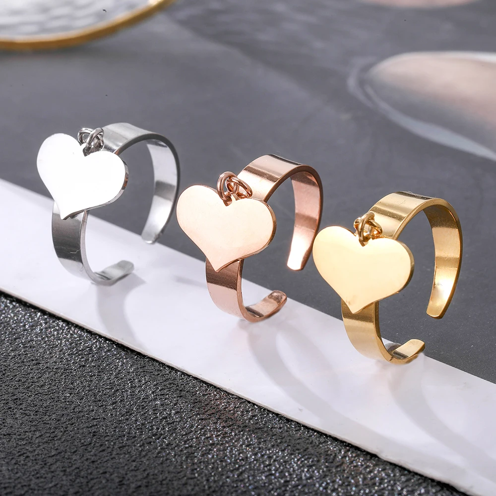 

Double Heart Love Stainless Steel Rings Gold Silvery Wedding Engagement Charm Rings Fashion Jewelry, Silver/gold/rose gold