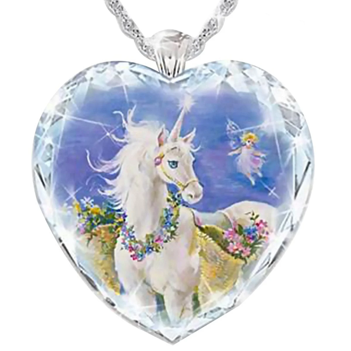 

New gorgeous cartoon white horse pendant fairy tale animal unicorn necklace