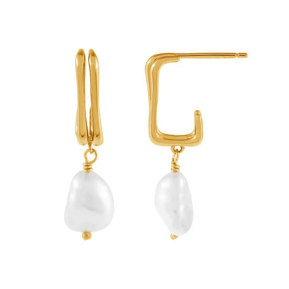

wholesale luxury jewelry 925 sterling silver 18k gold plated pearl double hoop earrings for women