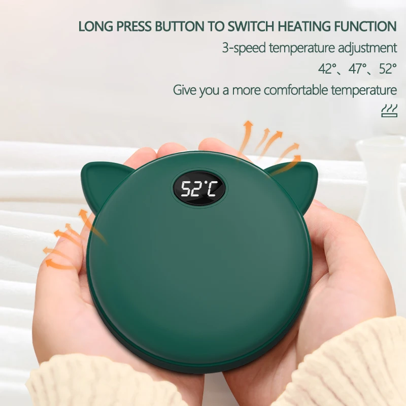 

Portable Mini 5200mAh cartoon heating hand warmer charge mobile phone mobile power bank 2 in 1, Avocado green & pink