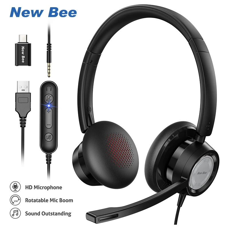 

New Bee H362 Bluetooth Hardwired Usb Headset Office Telephone Headsets Call Center Headset