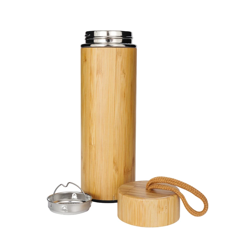 

Flask Double Wall Stainless Steel Vacuum Insulated Bamboo with Lid Tea Infuser Bamboo Bottle Water 480ML Gym Thermal Insulation