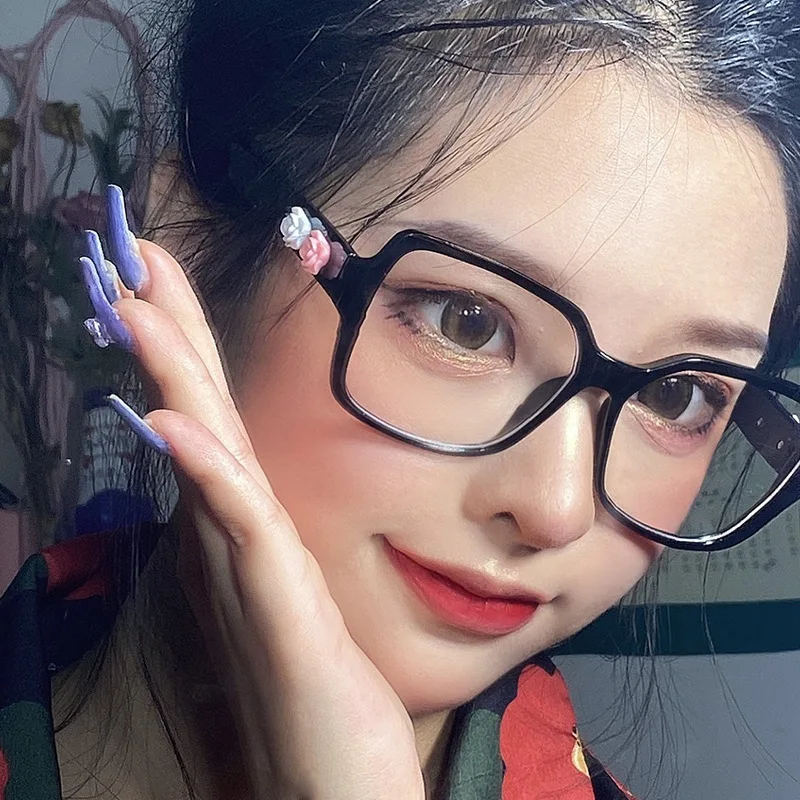 

SKYWAY Fashion Big Square Frame Flower Decoration Anti Blue Light Blocking Glasses For Women Eyeglasses
