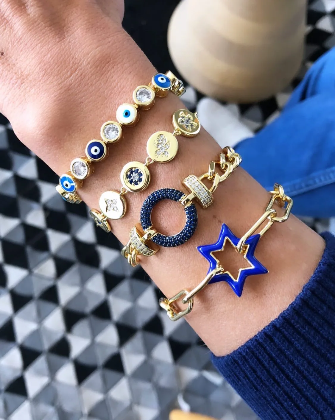 

New Charms Jewely Copper Micro Paved Blue Bracelets Star Charms Bracelets Factory Women Gift, Customized color