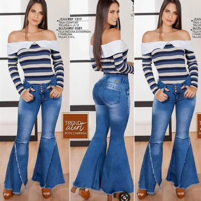 

Women's Pants Flare Jeans High Waist Elegant Women Push Up Bell Bottom Wide Leg Denim Jeans