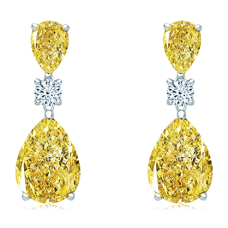 

Sterling Silver Canary Yellow Pear Cut Lab Created Diamond Statement Solitaire Stud Anniversary Dangle Drop Earrings