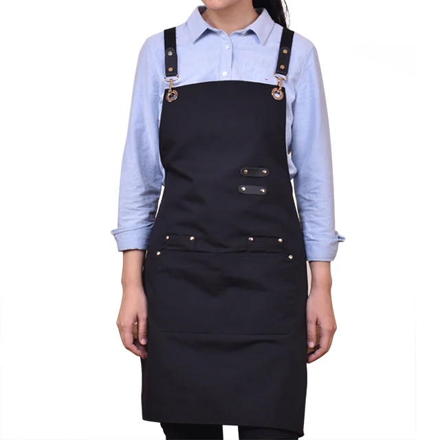 

Black Leather Straps Cotton strap Combine Washed Canvas Barber Work Apron, Can be customized
