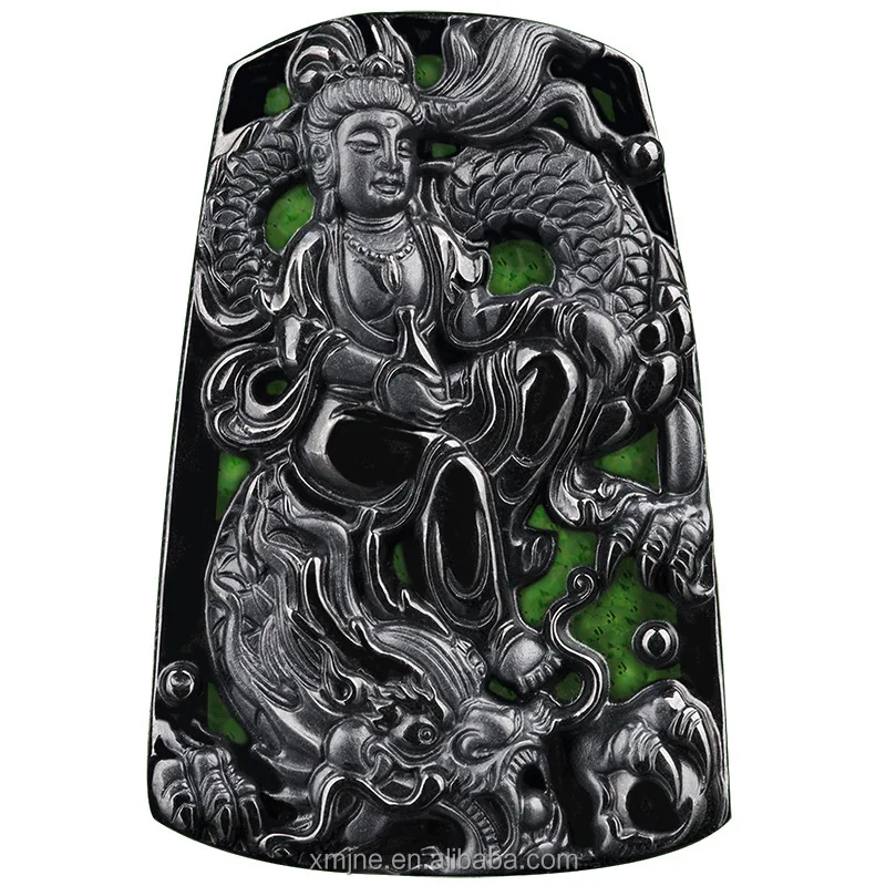 

Certified Grade A Natural Ink Green Jadeite Riding Dragon Guanyin Dragon Brand Jade Pendant Ice Seed Jade Pendant Wholesale