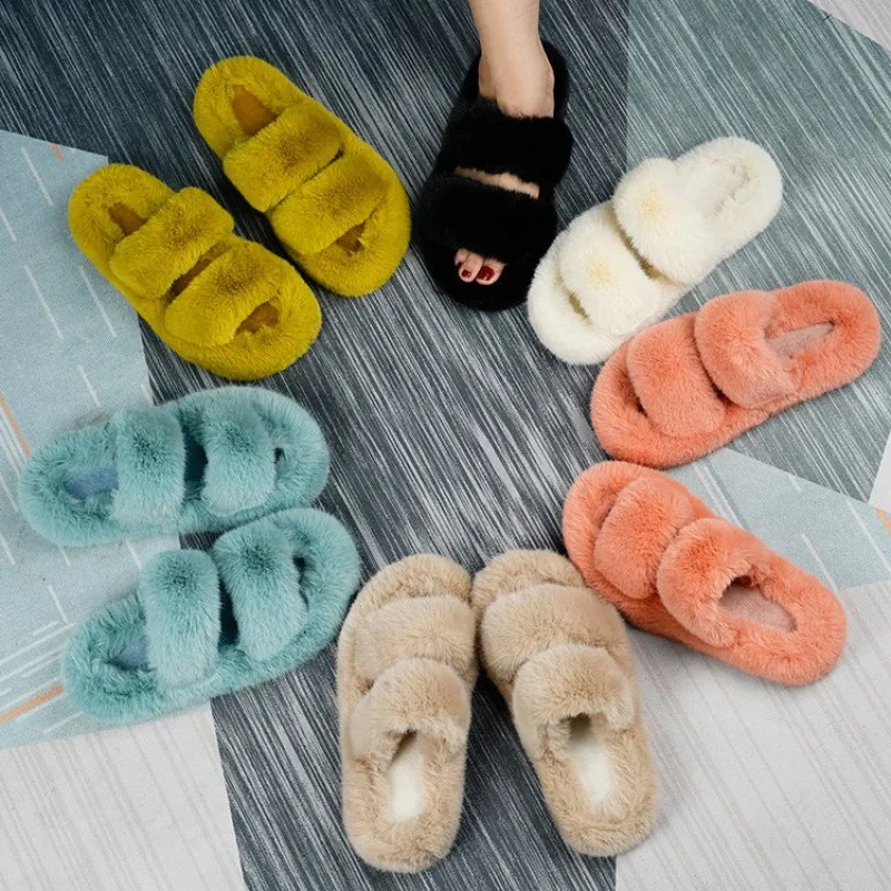 

Free sample 2021 Wholesale soft winter fashion home custom logo winter outdoor fuzzy slippers plush