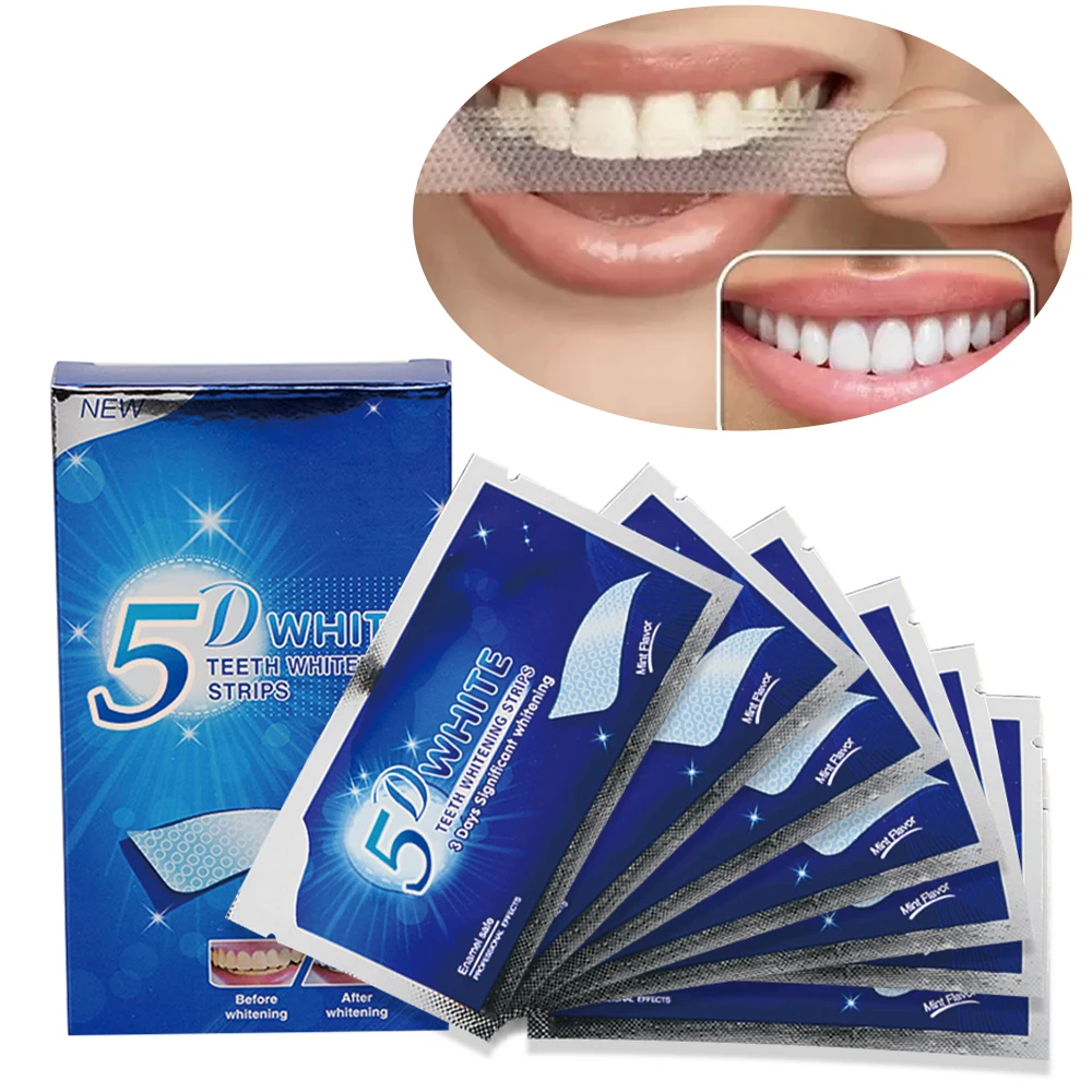 

14Pairs 5D Bright White Teeth Whitening Strips Dental Kit Oral Hygiene Care Bleach Tooth Strips For Sensitive Teeth