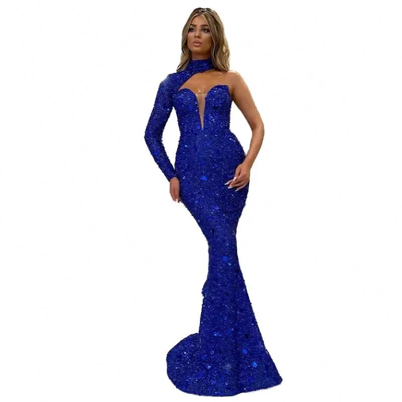 

Fashion elegant sequin women party occasion royal blue ball gown evening dress, Blue/red
