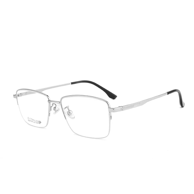 

HUAYI Men's Classic Square Beta Titanium Optical Frame Semi Rimless Metal Glasses Frame Prescription Eyeglasses Frames
