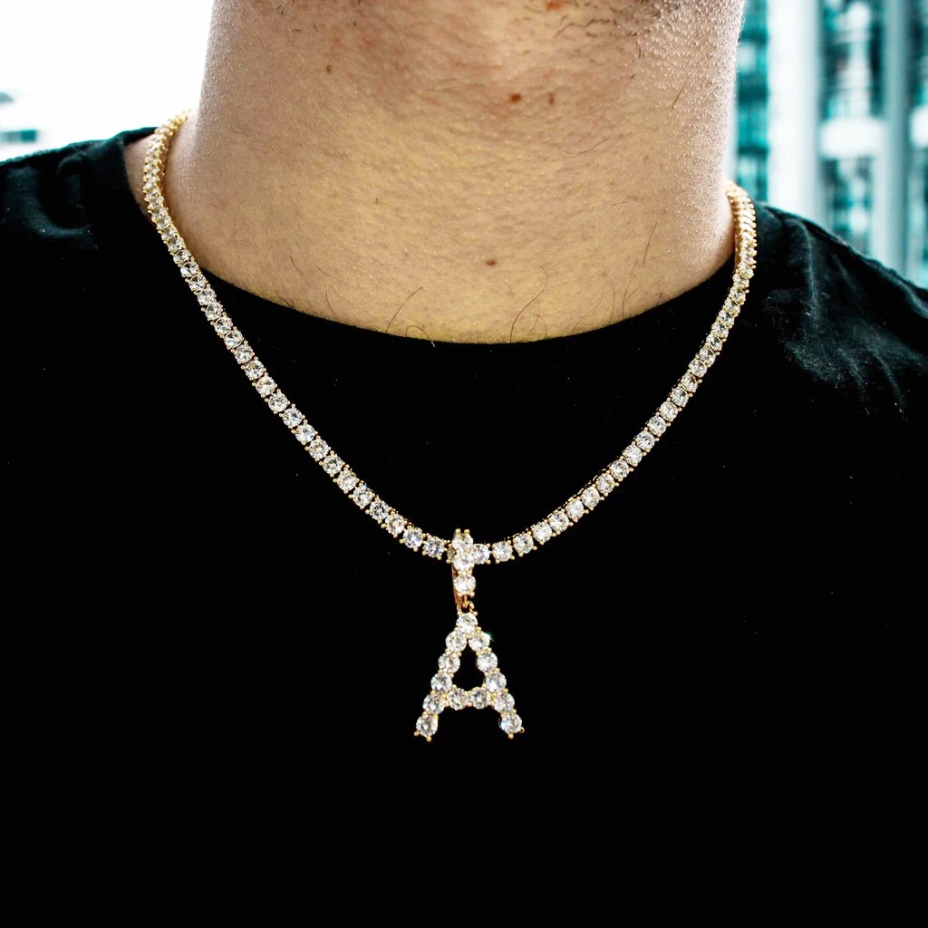 Custom hip hop jewelry name pendants with tennis chains diamond initial jewellery custom necklace