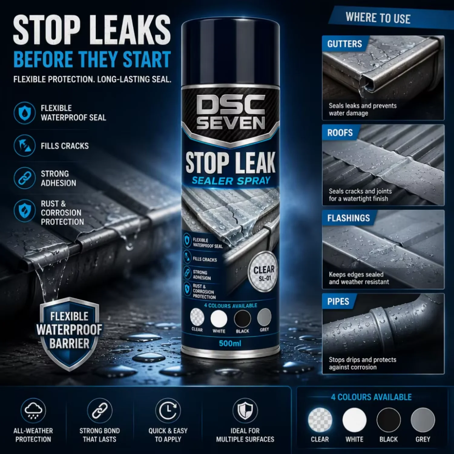 Elastic Waterproof Sealant Spray Stop Leak Rubber Coating for Metal Gutter & Drain Pipe