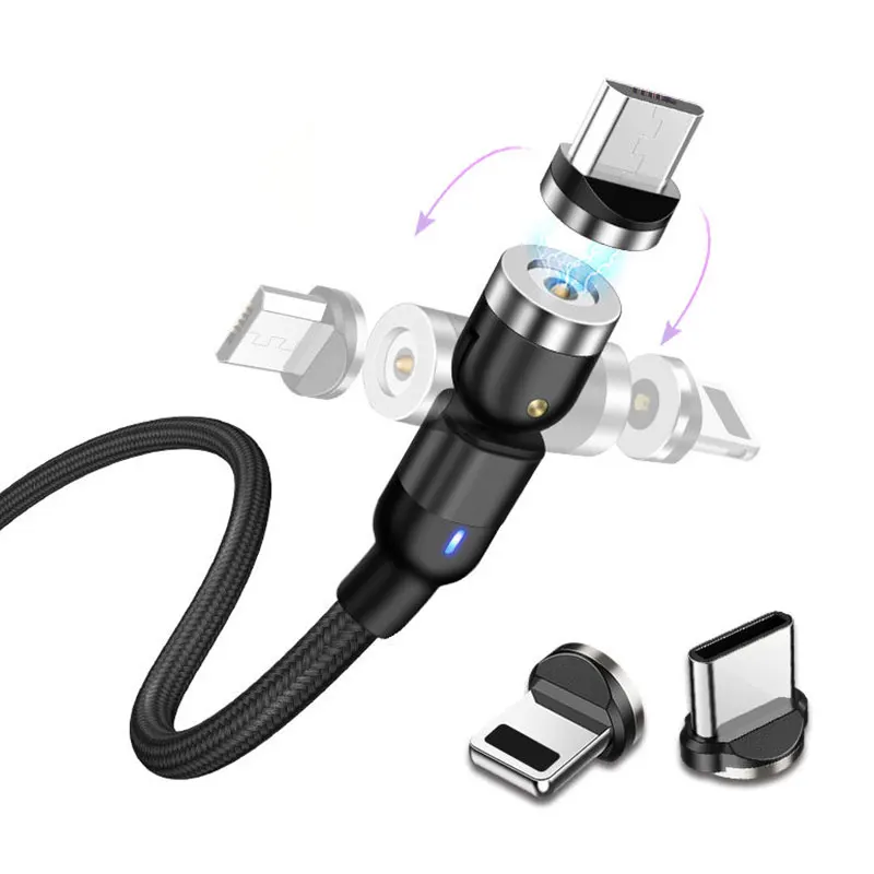 

Wholesale 540 degree rotating magnetic data line 3 in 1 magnetic charging cable bending mobile game magnet line for Iphone