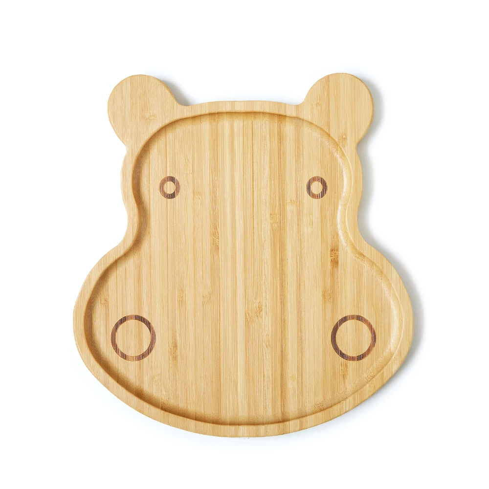 

Animal Hippo Bamboo Suction Plate Unbreakable Dinner Plates Toddler Baby Feeder Plates, Natural color