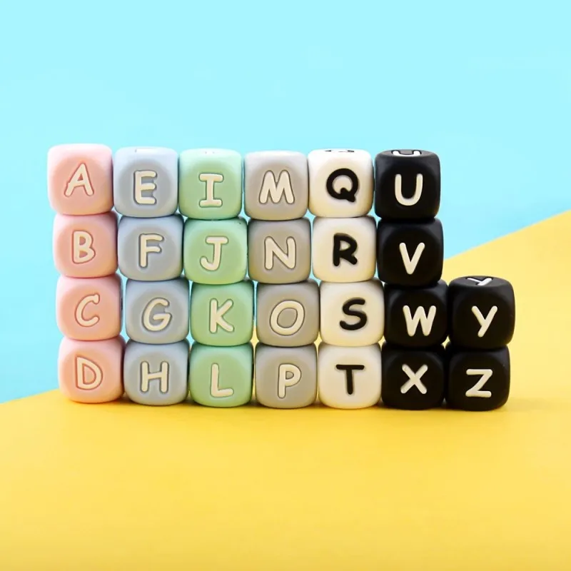 

Free Sample12mm Food Grade Diy Silicone Cube Letter Alphabet Teething Beads Baby Teether Bpa Free, Black, green, blue, pink, white