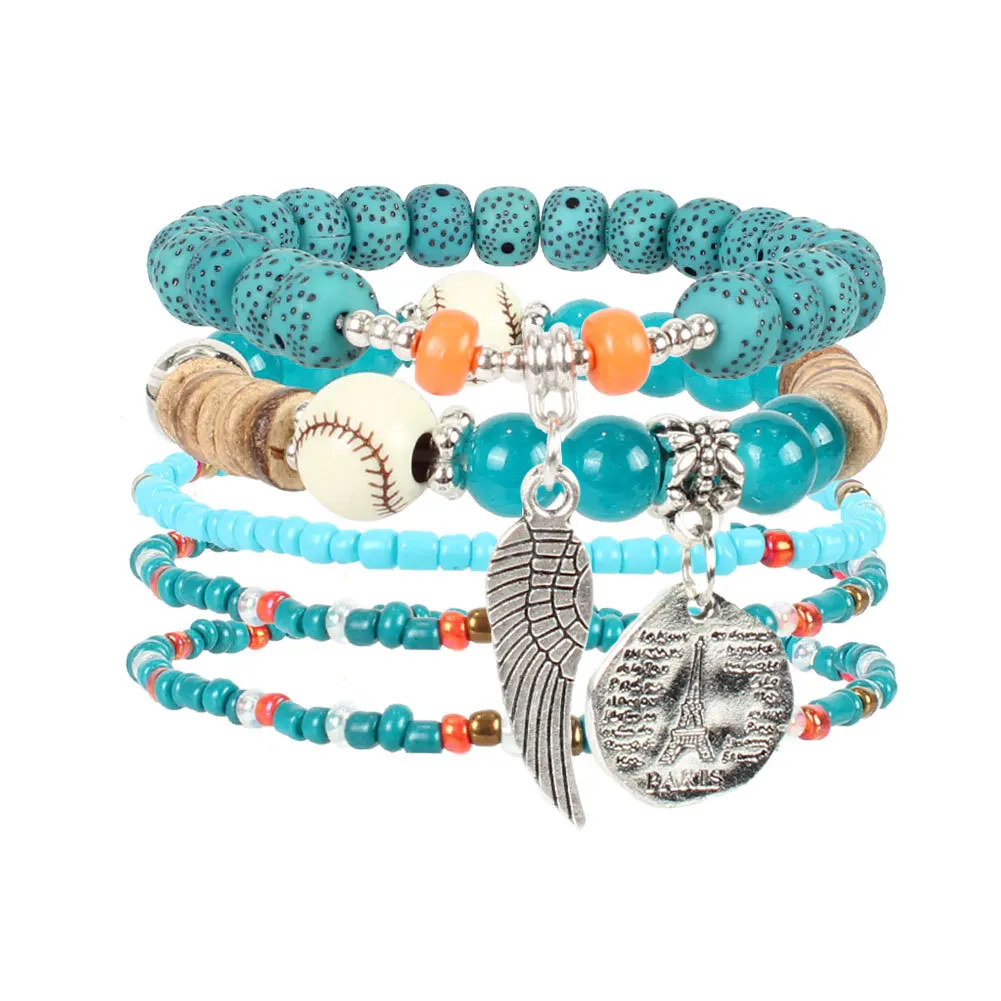 

Bohemian Personality Multicolor Rice Bead Leaf Bracelet Female Simple Multi-layered Leaf Bead Bracelet