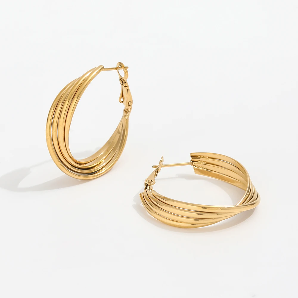 Trendy Earring 18K Gold Plated  Twisted Cross  Stainless Steel Hoop Earring for Women Jewelry