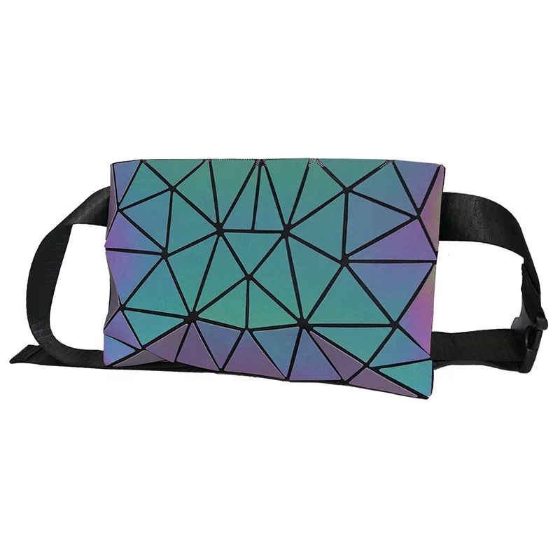 

Geometric Luminous Purse Designer PU Zipper Waterproof Hasp Waist Bag For Women