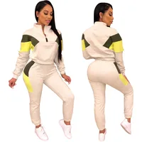 

sport color block 2 piece jogging suit women tracksuit 2019
