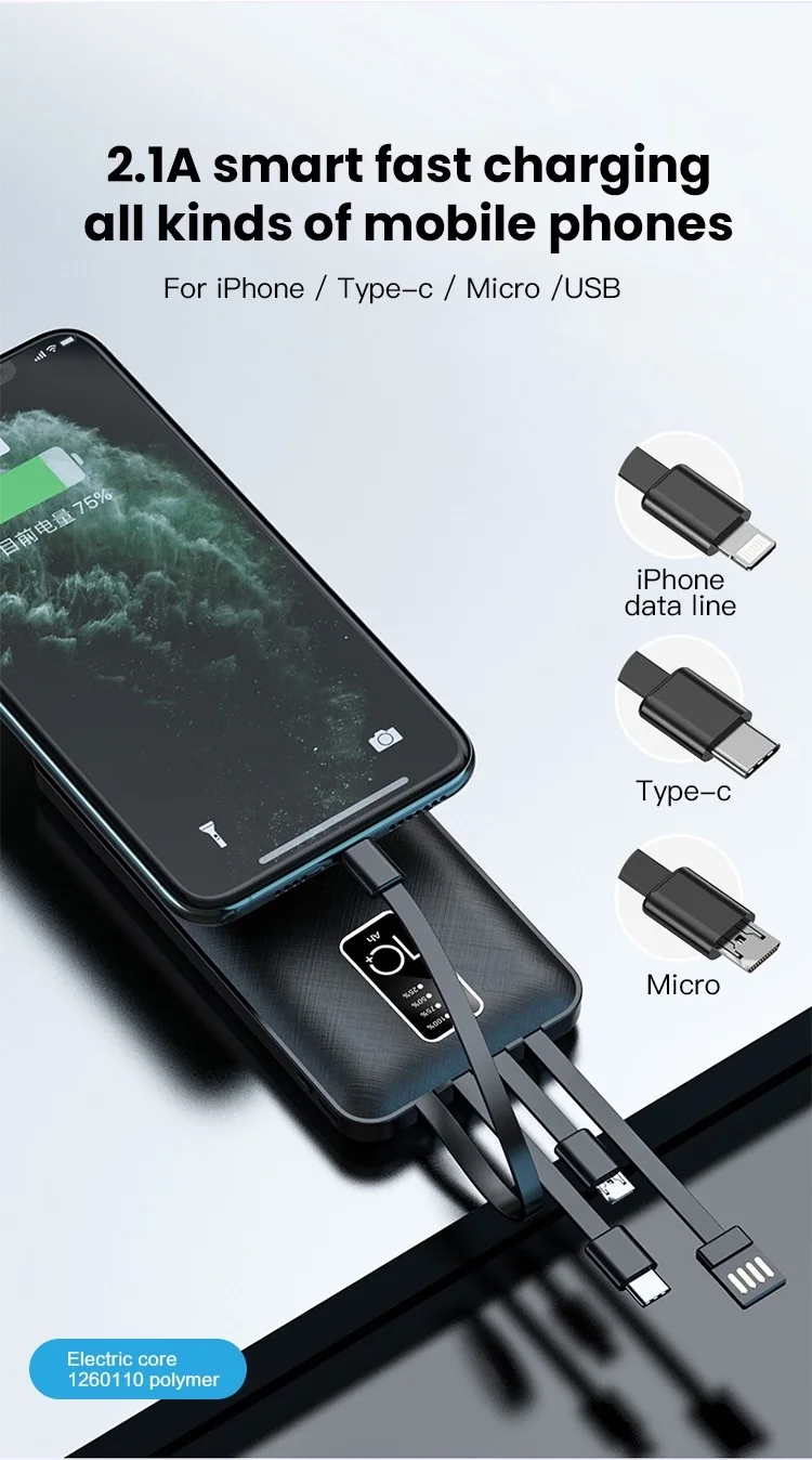 2020 new digital display power bank fast charge 20000mah power bank with built-in cables - ANKUX.COM