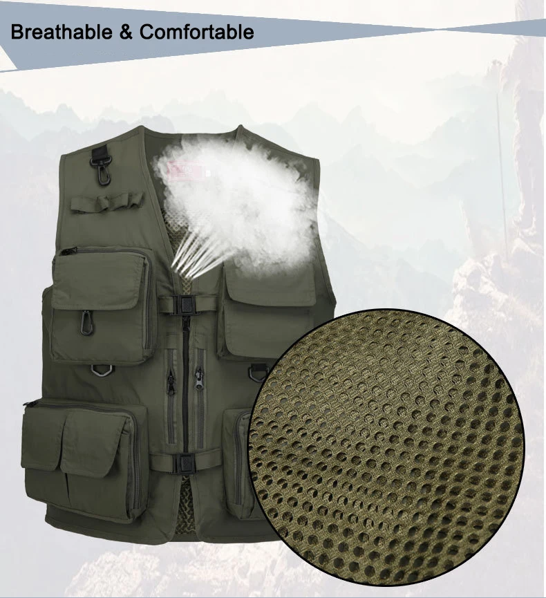 Mens Fishing Vest Multi-Pocket Photography Hike Hunting Jacket w/ Removable Back 