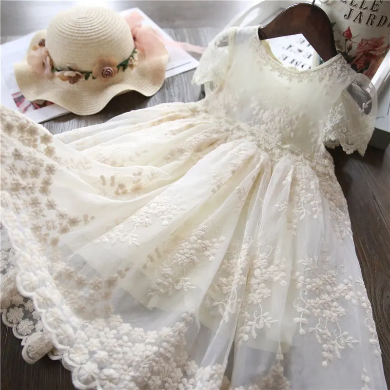 

Fashion Toddler Kids Baby dress Girls Short Sleeve Lace Embroidery Floral Tulle Dress Summer Party Princess dresses Clothes, As picture