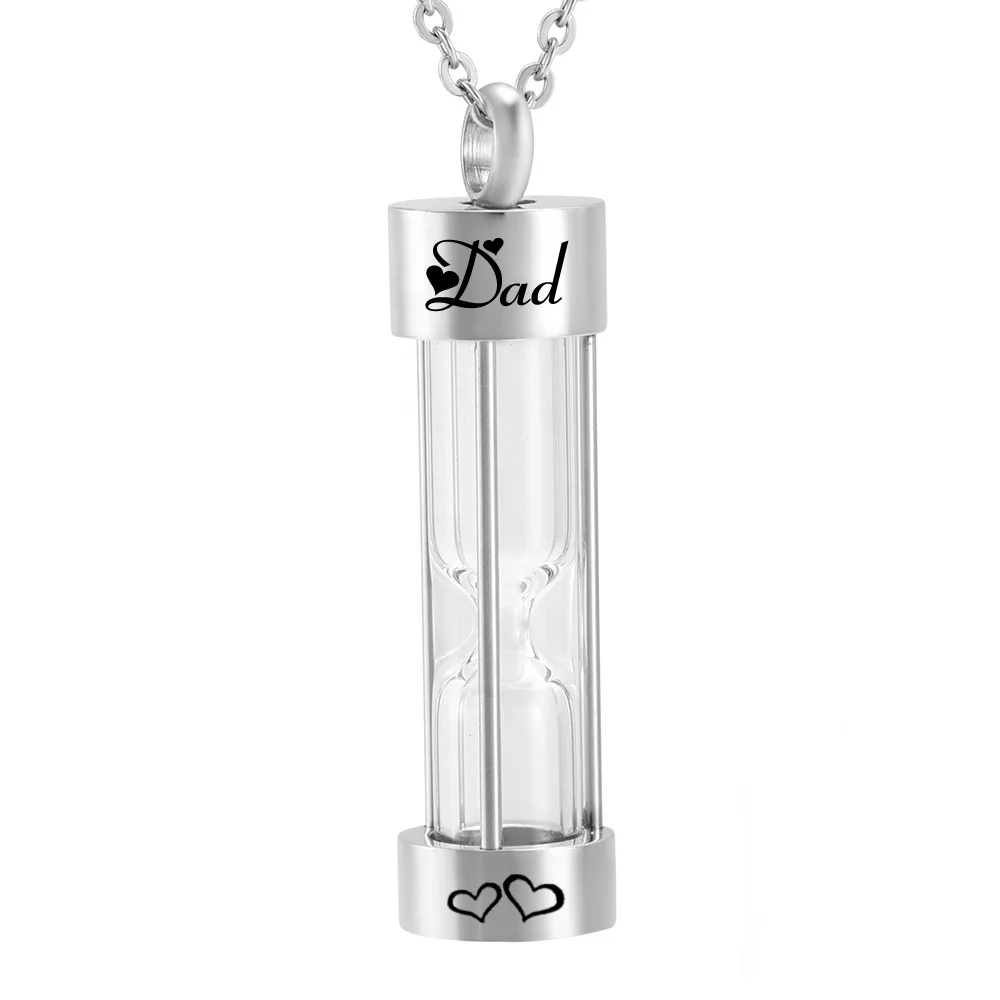 

Memorial Jewellery Stainless Steel Glass Hourglass Shapes Urn Cremation Pendant Necklace Dad Mom Keepsake, Silver