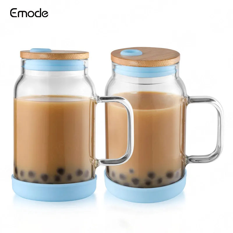 

Custom Glass Tea Coffee Mug Soda Beer Glass 650ml Mugs With Bamboo Lid And Straw