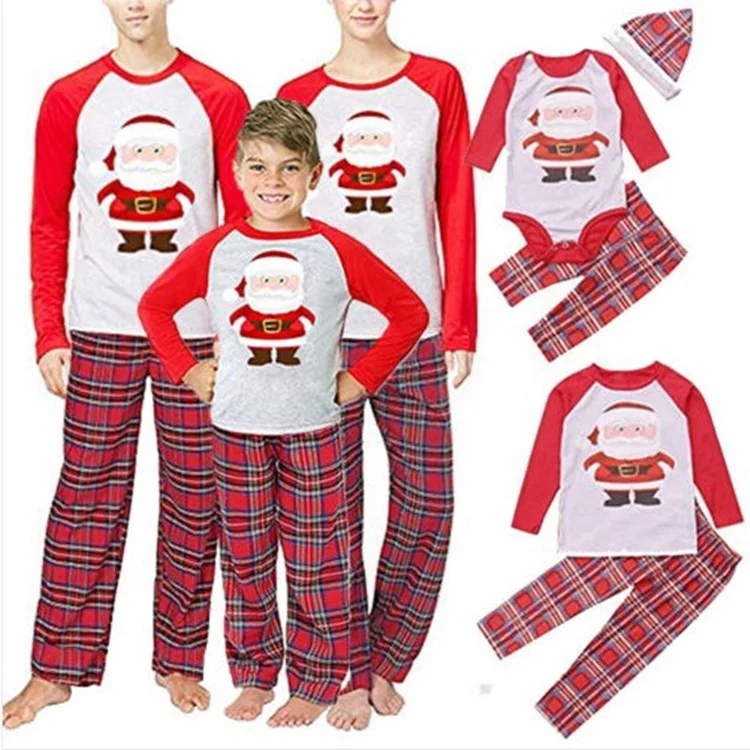 

Wholesale High Quality Red Cotton Christmas Family Pajamas Set, Picture color