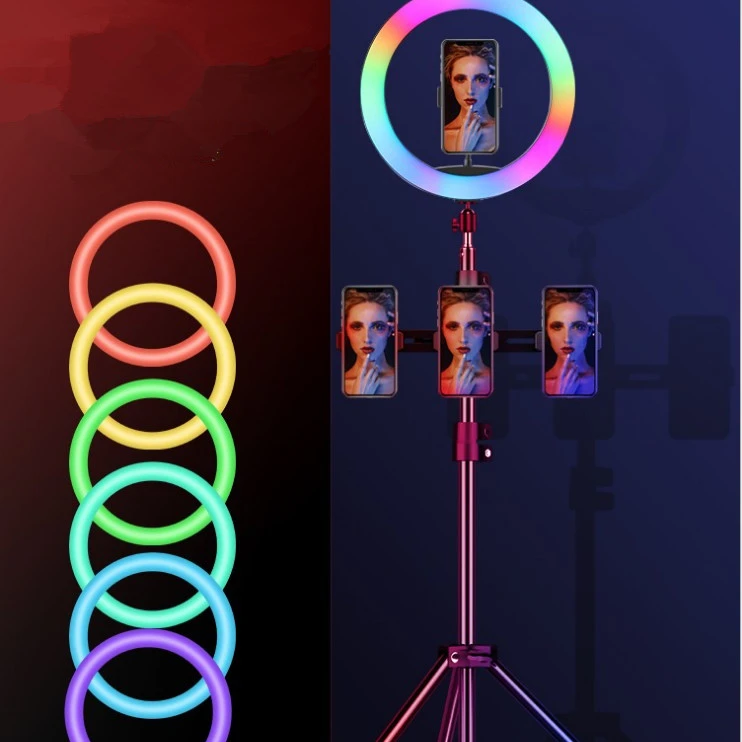 

10 inch makeup ring light with tripod stand 15 colors RGB LED ring light 10 brightness level for live stream youTube video