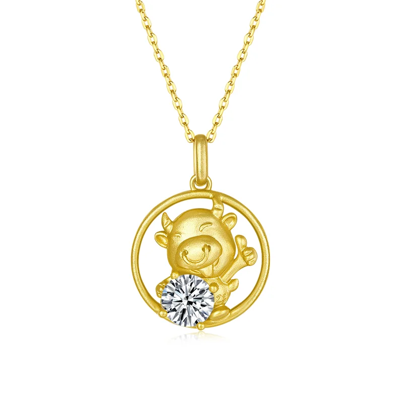 

OXSB Zodiac Series 1ct Moissanite Main Stone Gold Plated Lovely Cow Silver Necklace