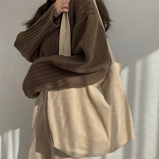 

Women's Shopper Shopping Canvas Shoulder Bag Corduroy Female Foldable Handbags Environmental Storage Reusable Totes Hand Bags, As the pics