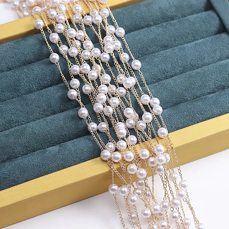 

DIY Handmade Material Bag 2 meters Pearl Beaded Chain For Earring Bracelet Ankle Jewelry Making