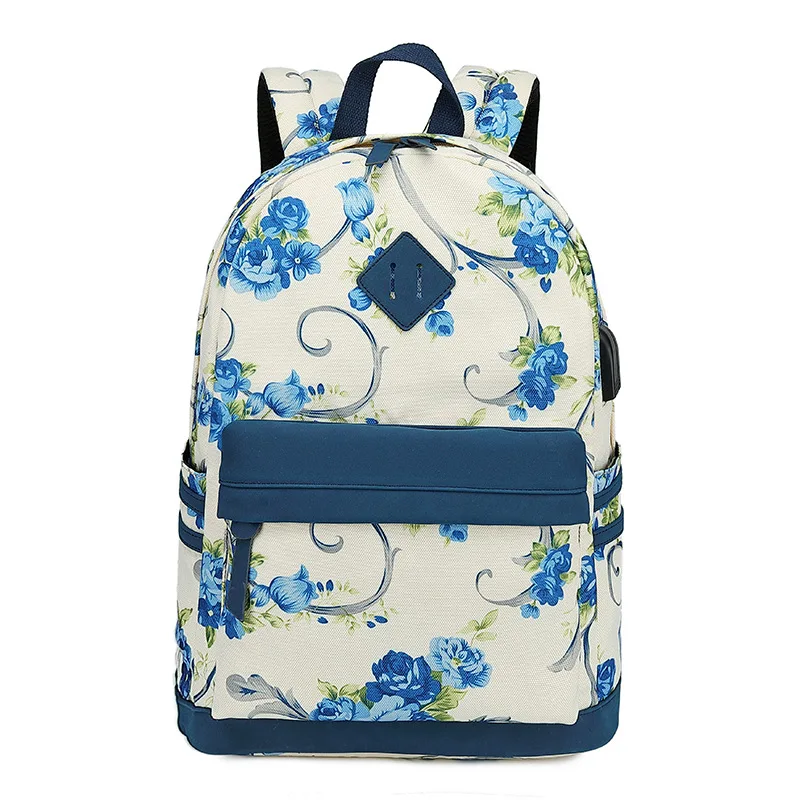 

Sandro Canada New Style Floral Backpack Usb Backpacks Woman High School Bags, Light blue or custom
