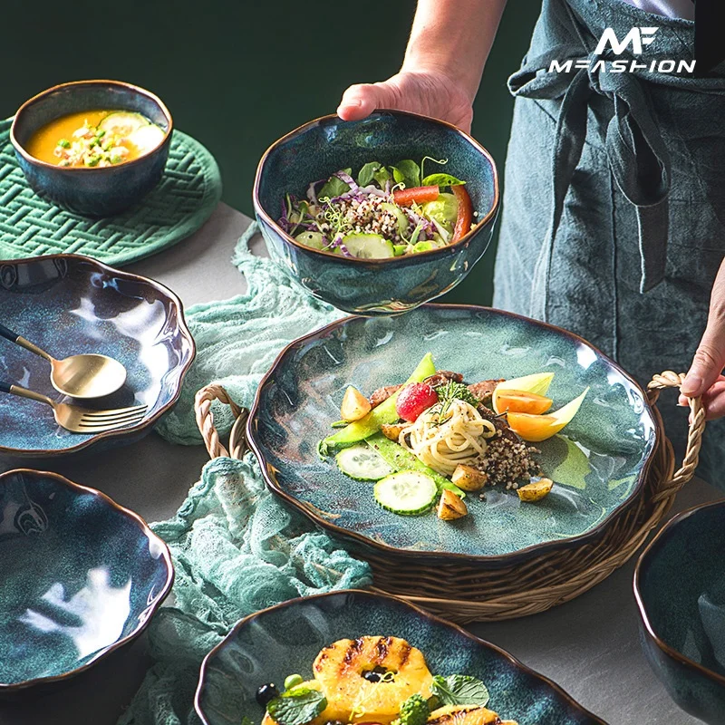 

MFashion Japanese ceramic dinnerware tableware restaurant retro fish plate soup rice bowl dish porcelain dinner sets, White color