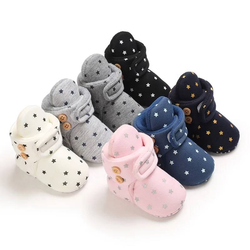 

New Arrival Soft Fashion Warm Cotton Fabric Stars Print 0-2 years Baby Boy Boots Baby Booties