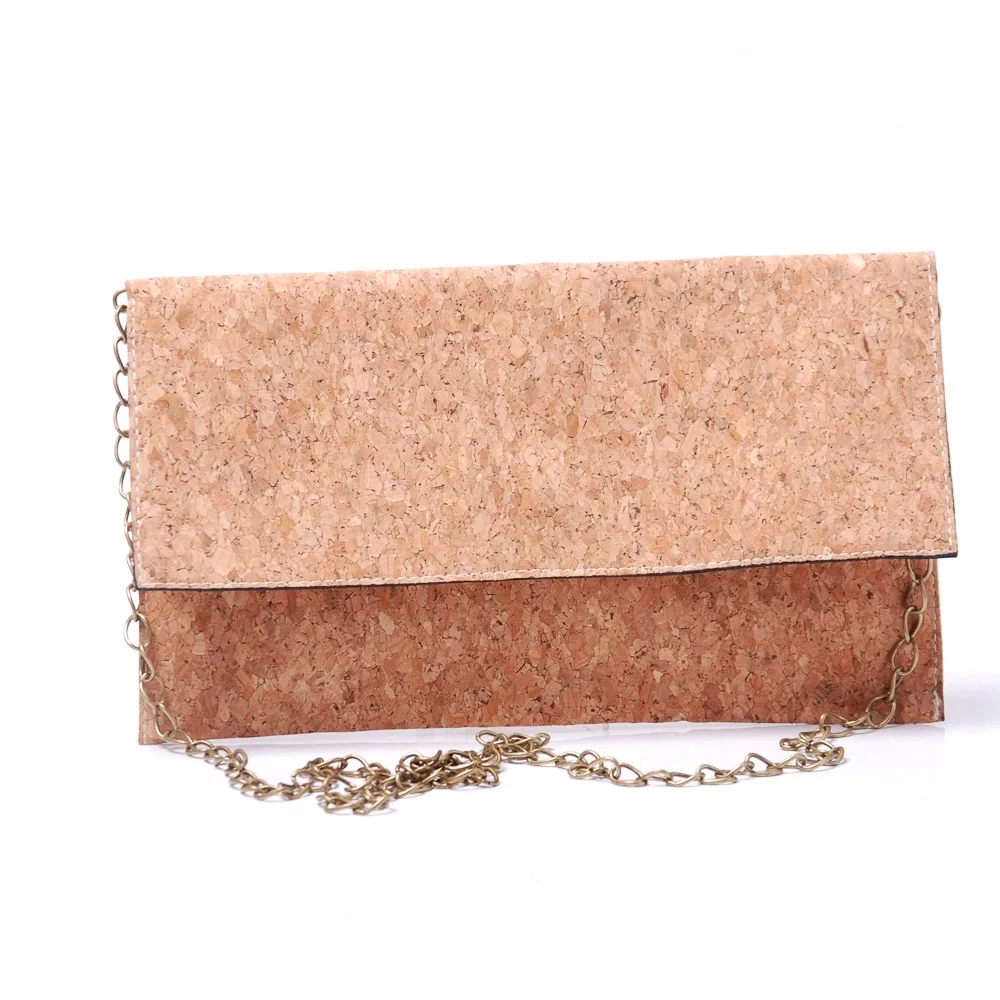 

Wholesale Cork Foldable Clutch Purse Full Cork Envelope Crossbody Bag Customize Makeup Cosmetic Bag With Chain DOM964