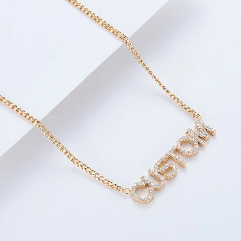 

Dr. Jewelry 18K Gold Plated Personalized Dripping Oil Full Zircon Diamond Letters Name ID Custom Necklace, See picture