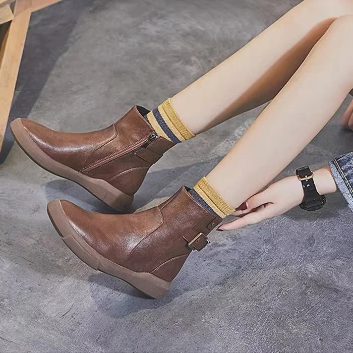 

Brown Flat Boots Autumn Winter Women's Short Boots Women Martin Boots Shoes