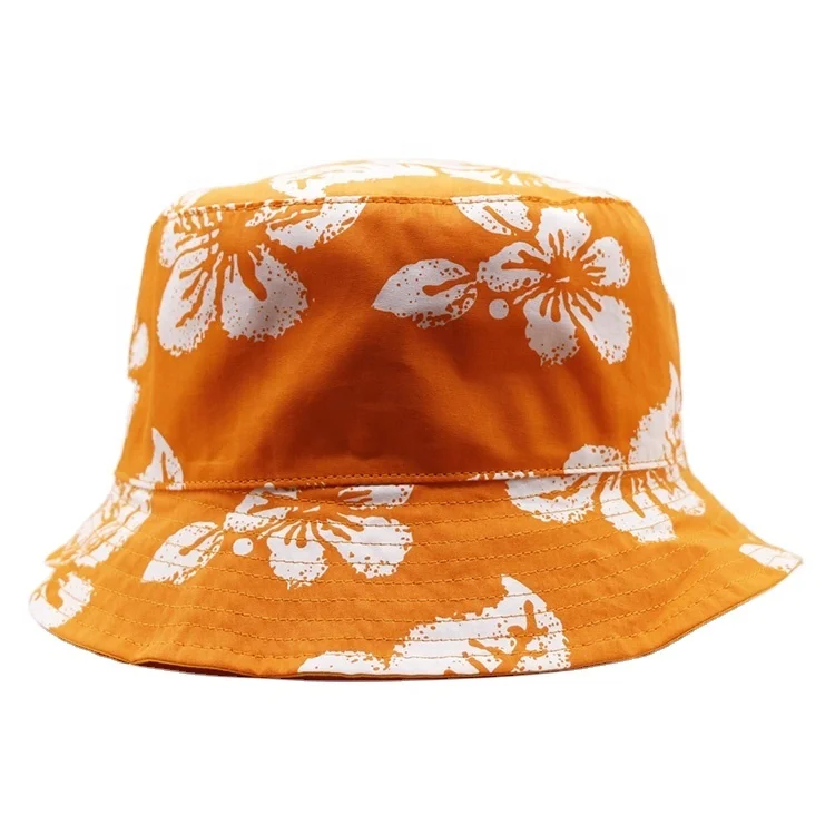 

RTS CHINA bucket cap wholesale Printed Bauhinia orange Fashion lady Bucket Hat and fishermen hat