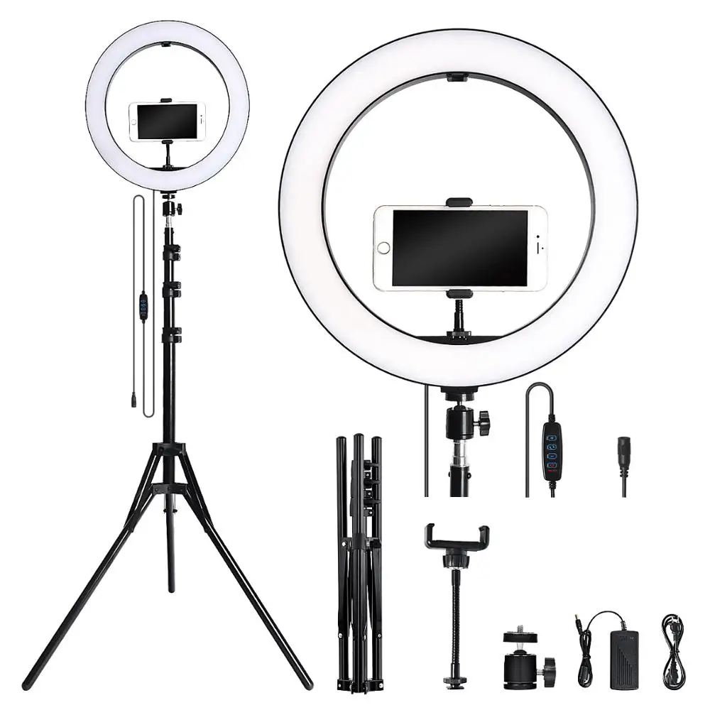 

FOSOTO 14 Inch Led Ring Light Photography light 2900-5600K Video Lamp Ringlight With Tripod Stand For Phone Makeup YouTube, Black