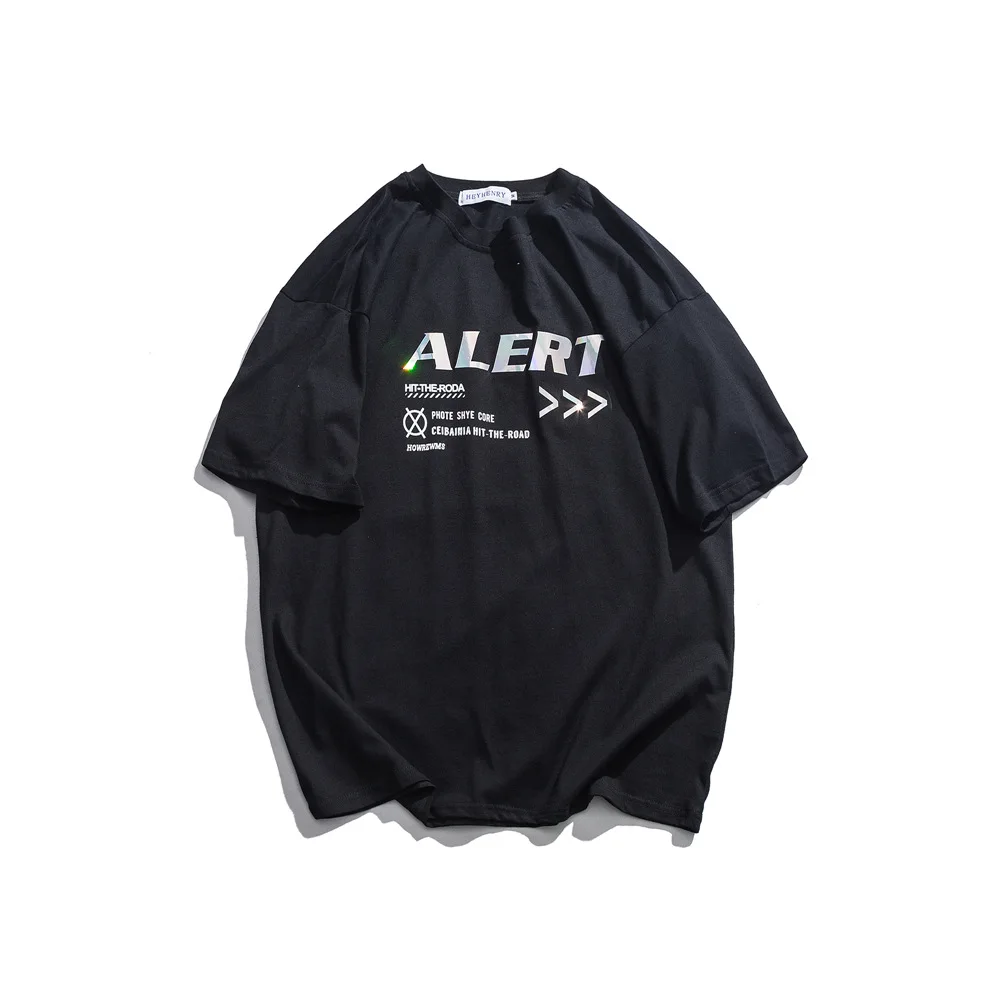 

Summer cotton print reflective letters lovers short sleeve t-shirt men's Korean casual