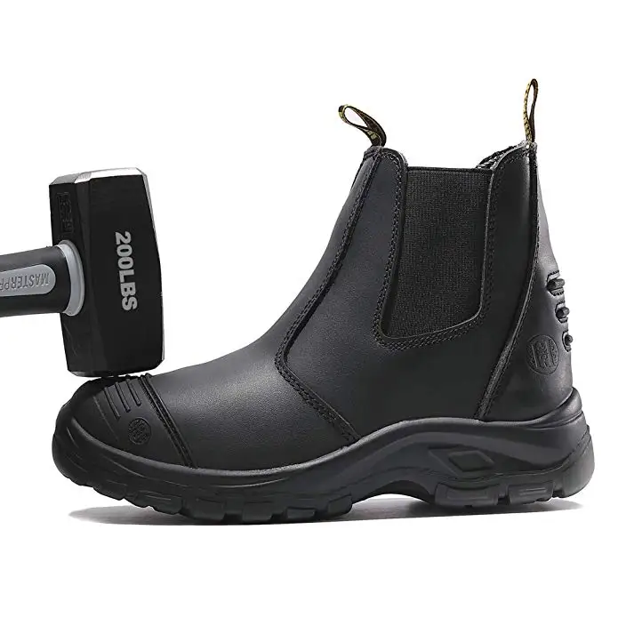 

Steel Toe Waterproof Working Boots Slip Resistant Anti-Static Slip-on Safety EH Working Shoes, Black