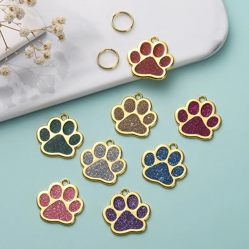 

Pet Accessories Personalized Name Tags Engraved Cat Dog Puppy Paw Glitter Pendant Pet Collar ID Tag, Multiple