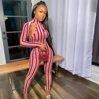 

B93155 women stripe bodycon jumpsuit hollow out one piece jumpsuit for women fashionable clothes