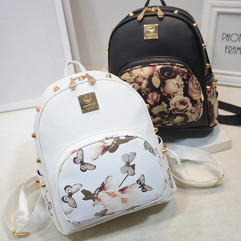 

High quality backpack Butterfly flower ladies backpack bag School Rucksack teenager backpack girls