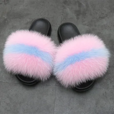 

children fur slippers vendor fur slides fox fur slippers, Customized color